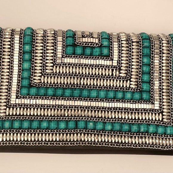 BCBG | Silver & Turquoise Clutch - Picture 1 of 5